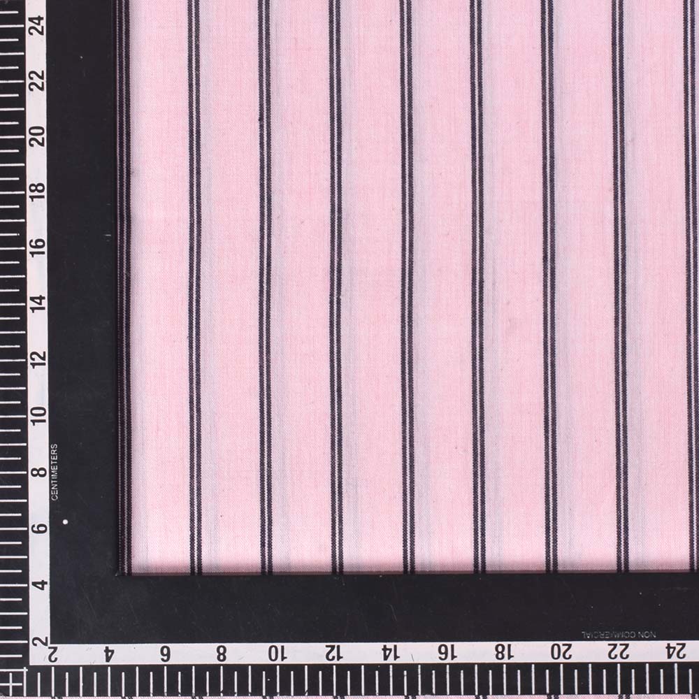 STRIPE BLACK PINK PURE COTTON 120 GSM HANDWOVEN FABRIC