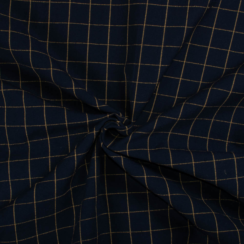 Check Black Yellow Pure Cotton 145 GSM Handwoven Fabric