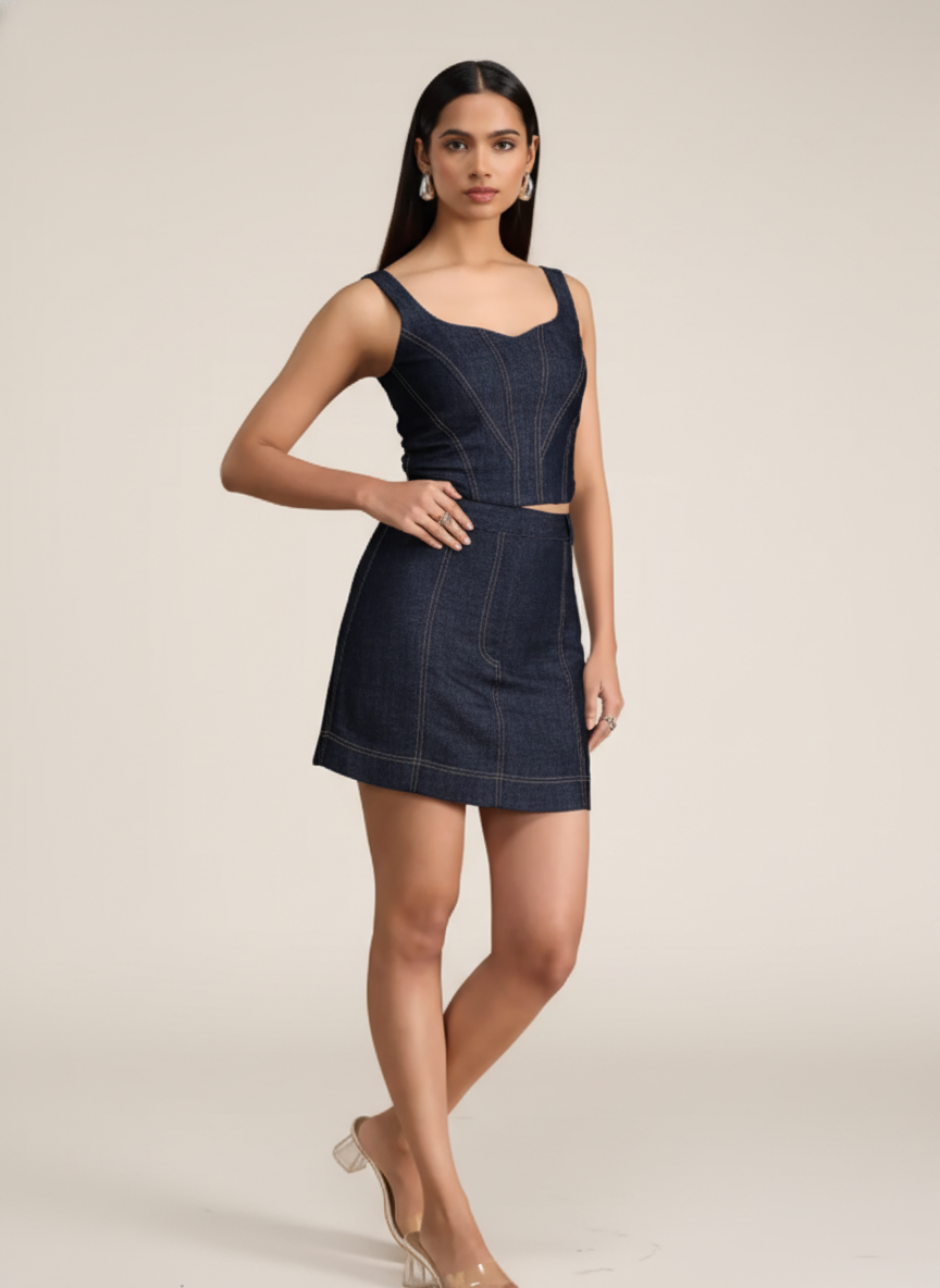 Denim Corset & Skirt Co-ord Set