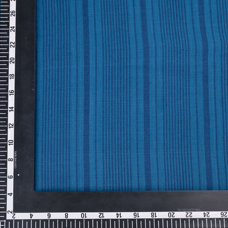 STRIPE PRUSSIAN BLUE PURE COTTON 105 GSM HANDWOVEN FABRIC