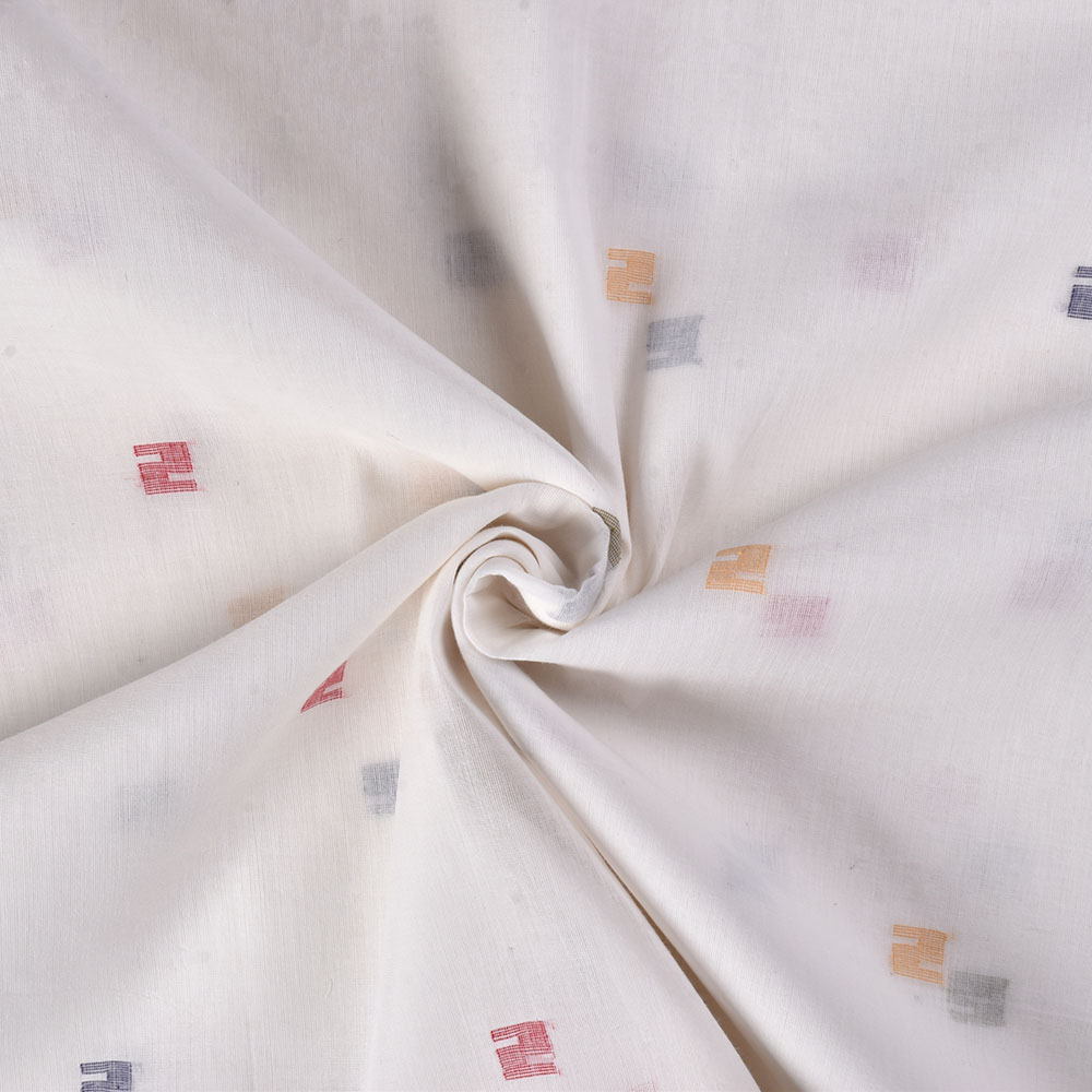 White Geometric Jamdani Pure Cotton 50 GSM Handwoven Fabric