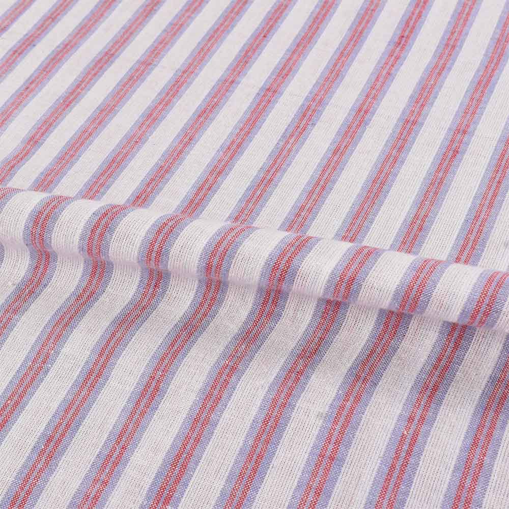 STRIPE WHITE BLUE AND RED PURE COTTON 80 GSM HANDWOVEN FABRIC