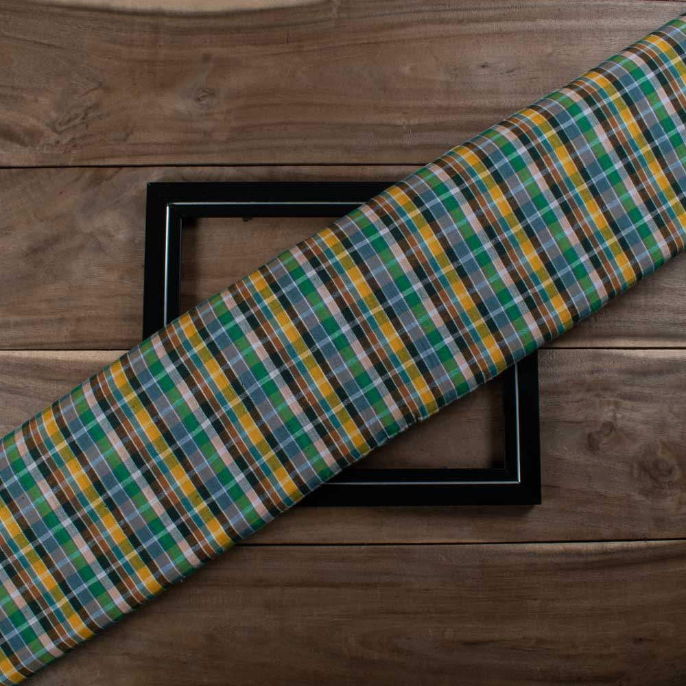 Pure Cotton 90 GSM Multicolor Check Handwoven Fabric