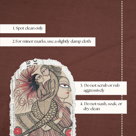 Close-up of artwork being gently dusted with a soft dry cloth to preserve delicate hand-painted details.