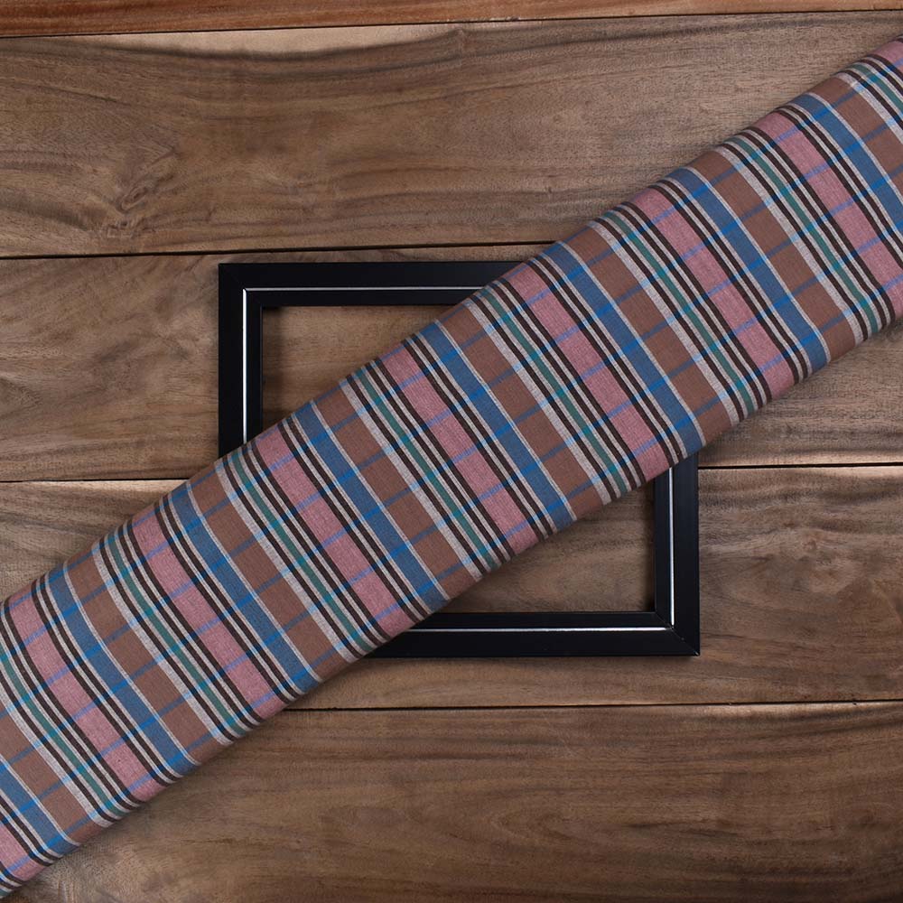 Check Multicolor Pure Cotton 100 GSM Handwoven Fabric 527