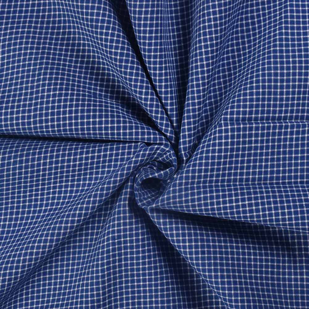 Check Blue & White Pure Cotton 60 GSM Handwoven Fabric