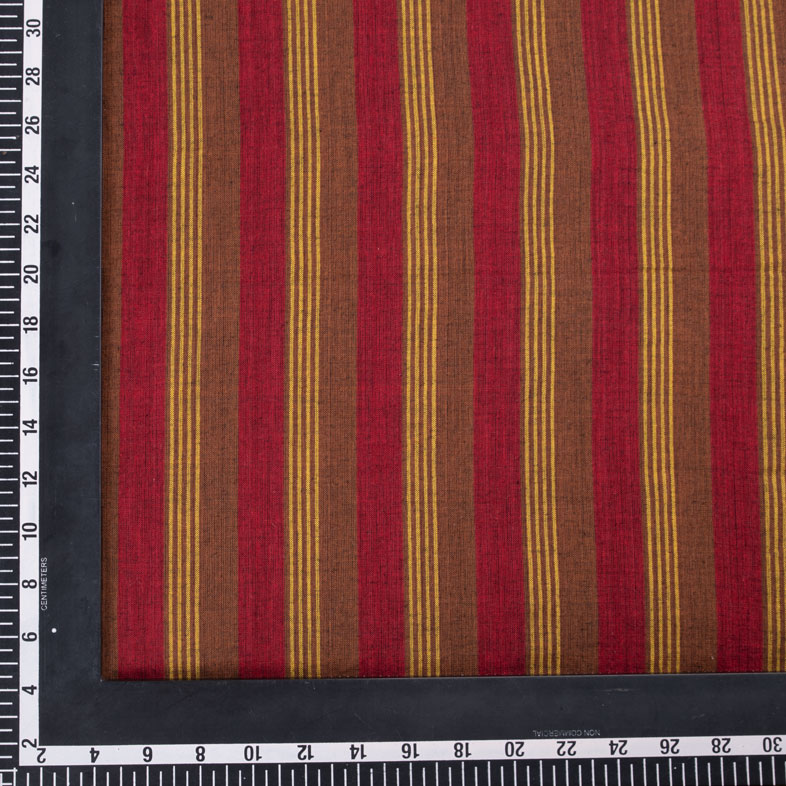 STRIPE RED & BROWN PURE COTTON 76 GSM HANDWOVEN FABRIC