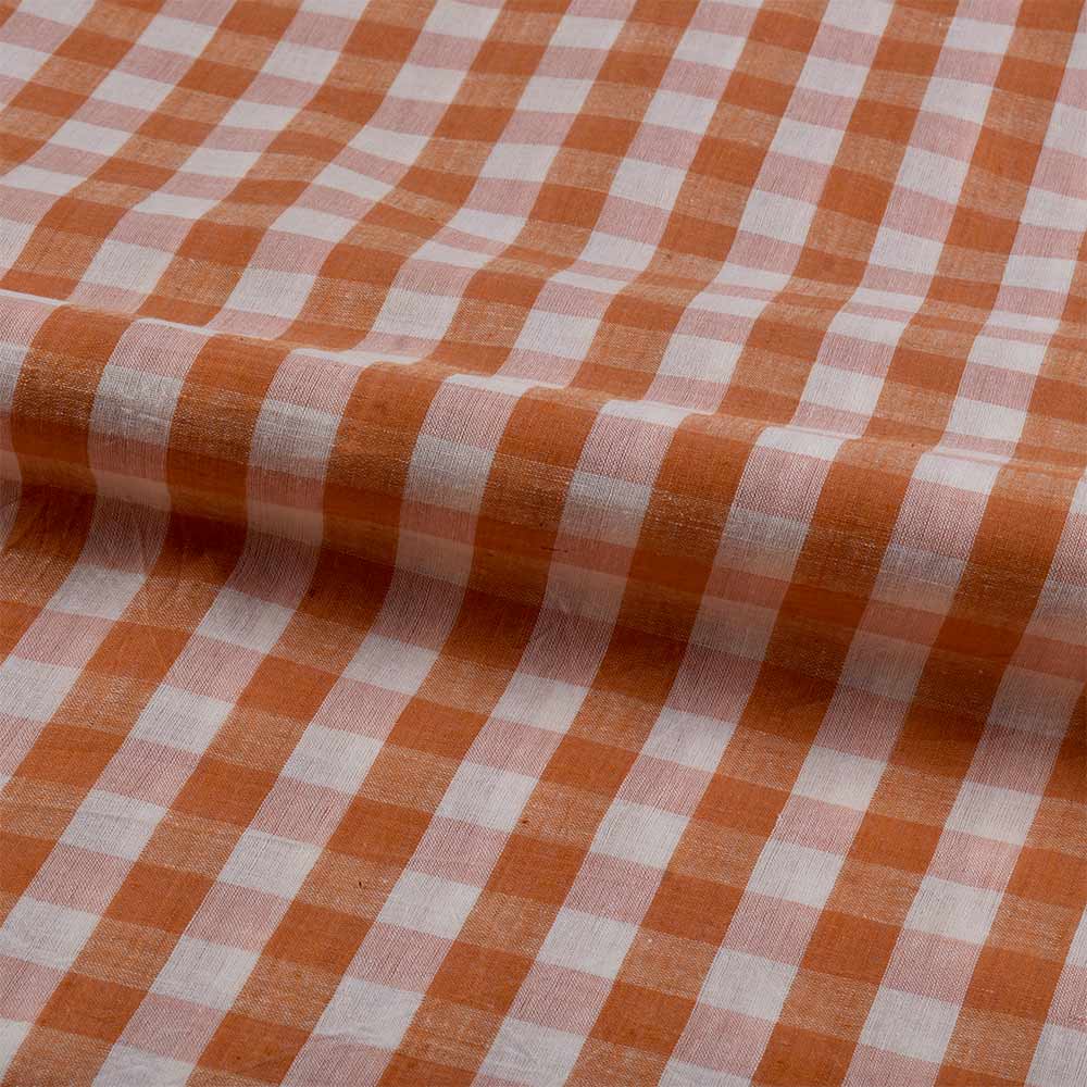 CHECK ORANGE & PINK PURE COTTON 72 GSM HANDWOVEN FABRIC