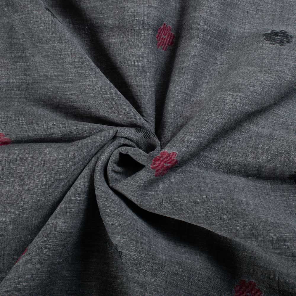 Grey Color Pure Cotton Flower Jamdani 60 GSM Handwoven Fabric