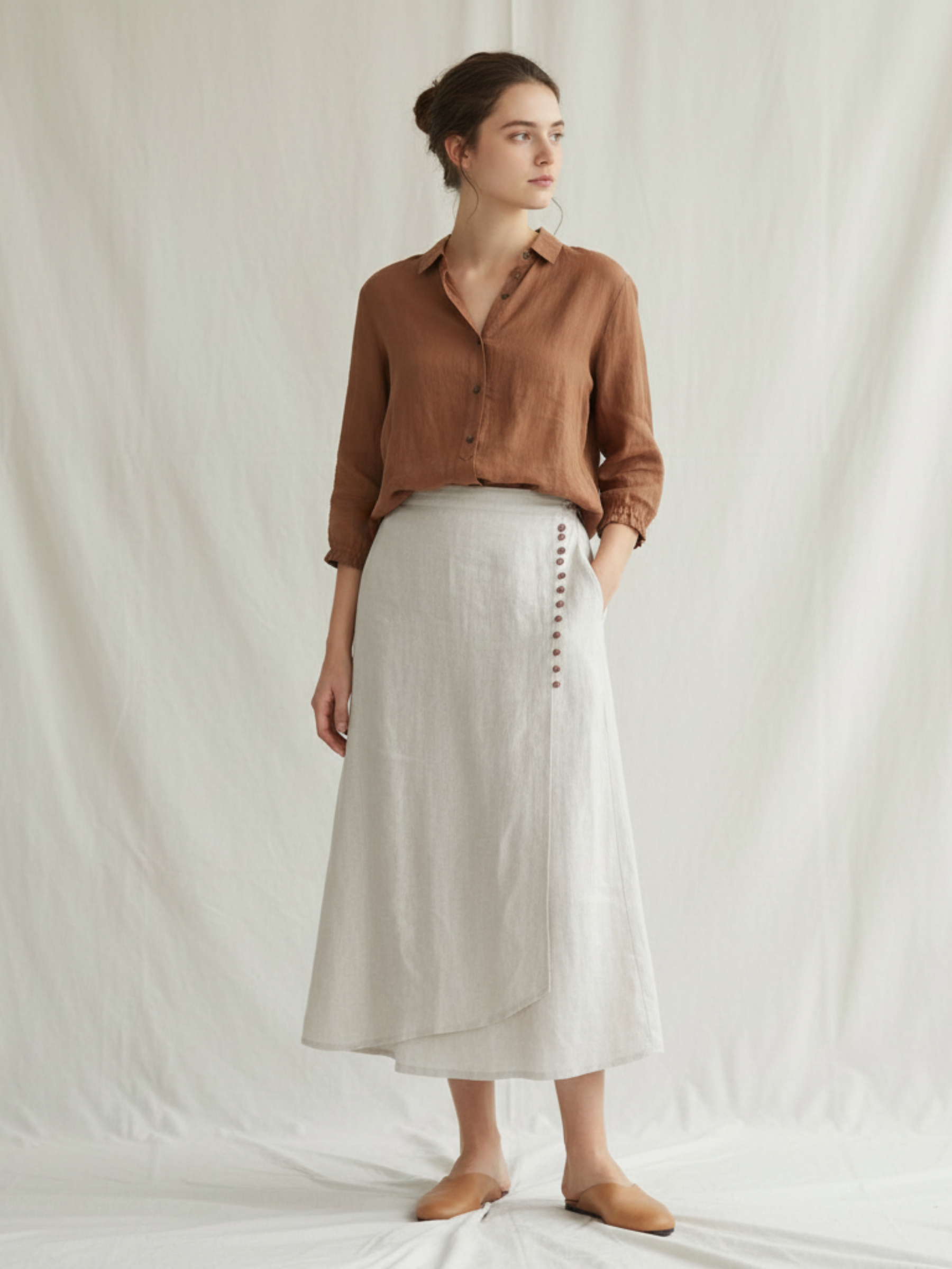 Buttoned Asymmetric Wrap Skirt