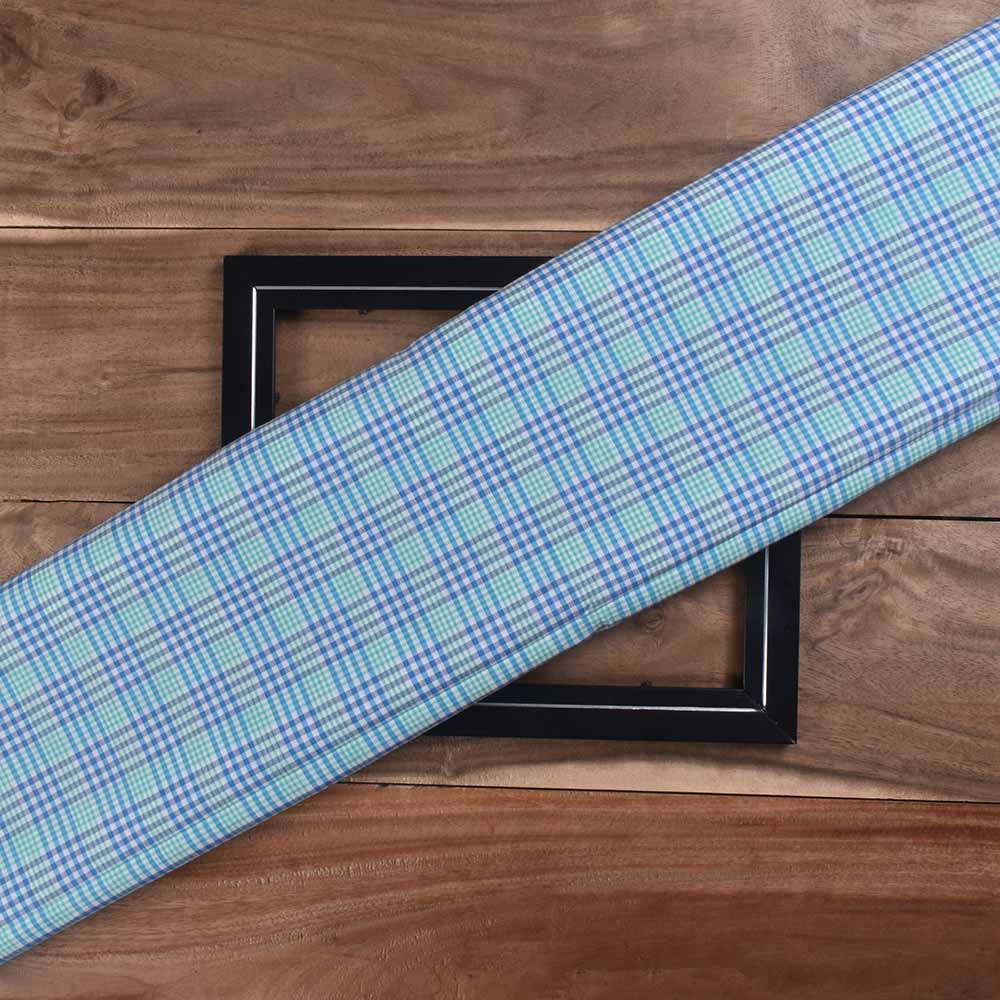 Check Blue Pure Cotton 90 GSM Handwoven Fabric