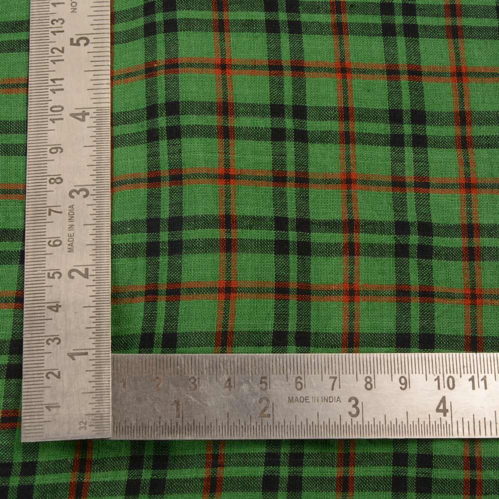 CHECK GREEN & BLACK PURE COTTON 95 GSM HANDWOVEN FABRIC