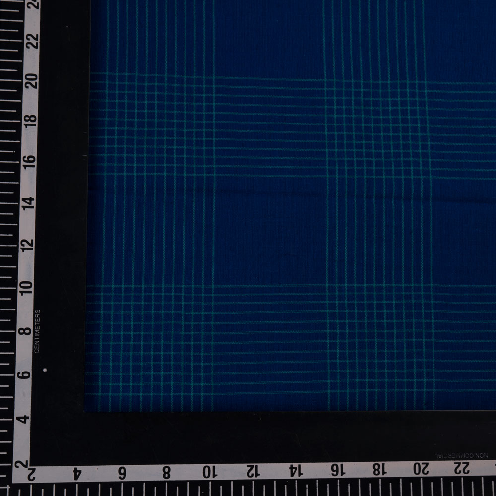 CHECK BLUE PURE COTTON 86 GSM HANDWOVEN FABRIC