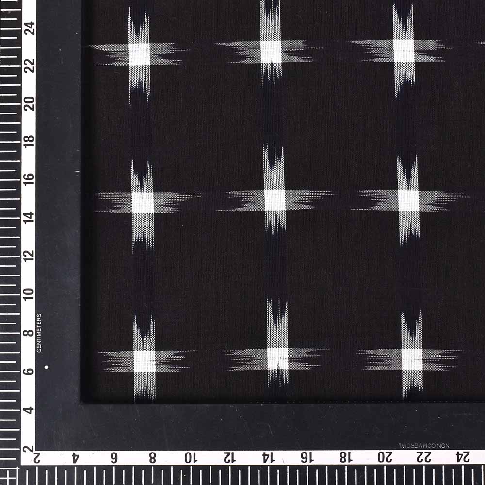 BLACK WHITE IKKAT PURE COTTON 80 GSM HANDWOVEN FABRIC 02