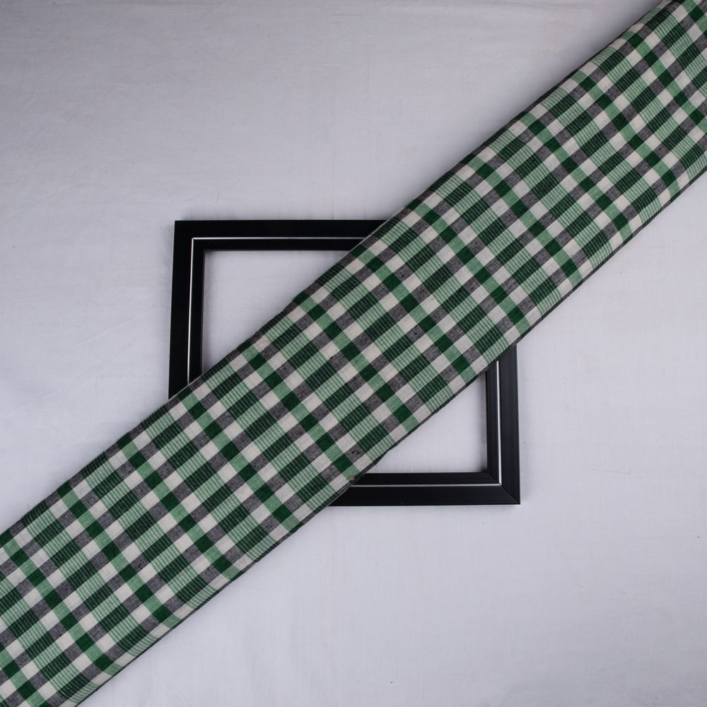 Check Green & Black Pure Cotton 66 GSM Handwoven Fabric