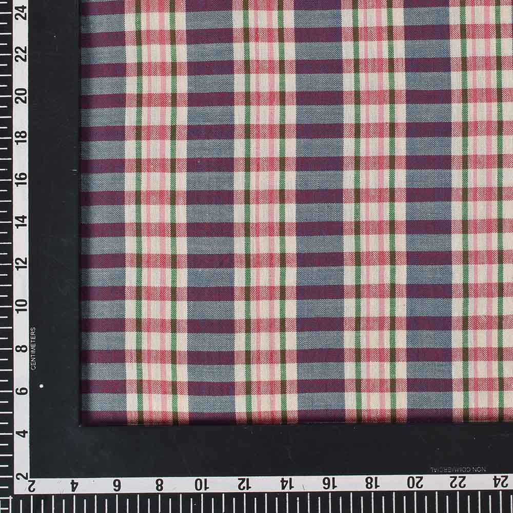 CHECK MULTICOLOR PURE COTTON 100 GSM HANDWOVEN FABRIC 379A