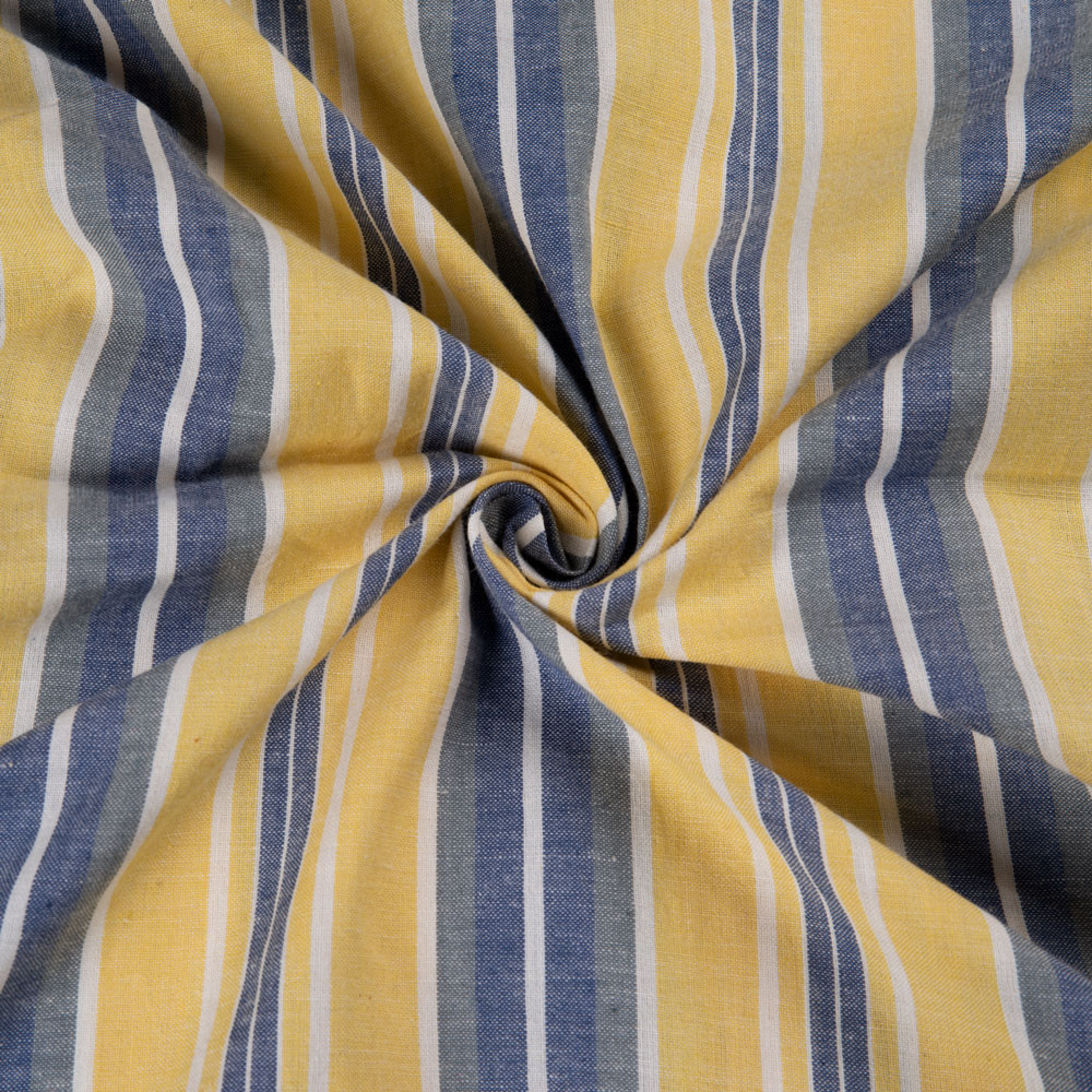 Stripe Yellow & Blue Pure Cotton 97 GSM Handwoven Fabric