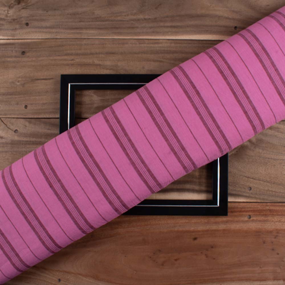 Stripe Pink Pure Cotton 98 GSM Handwoven Fabric 233