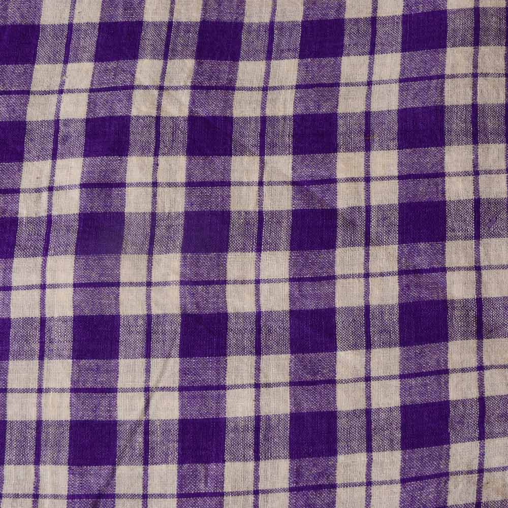 Check Violet & White Pure Cotton 82 GSM Handwoven Fabric