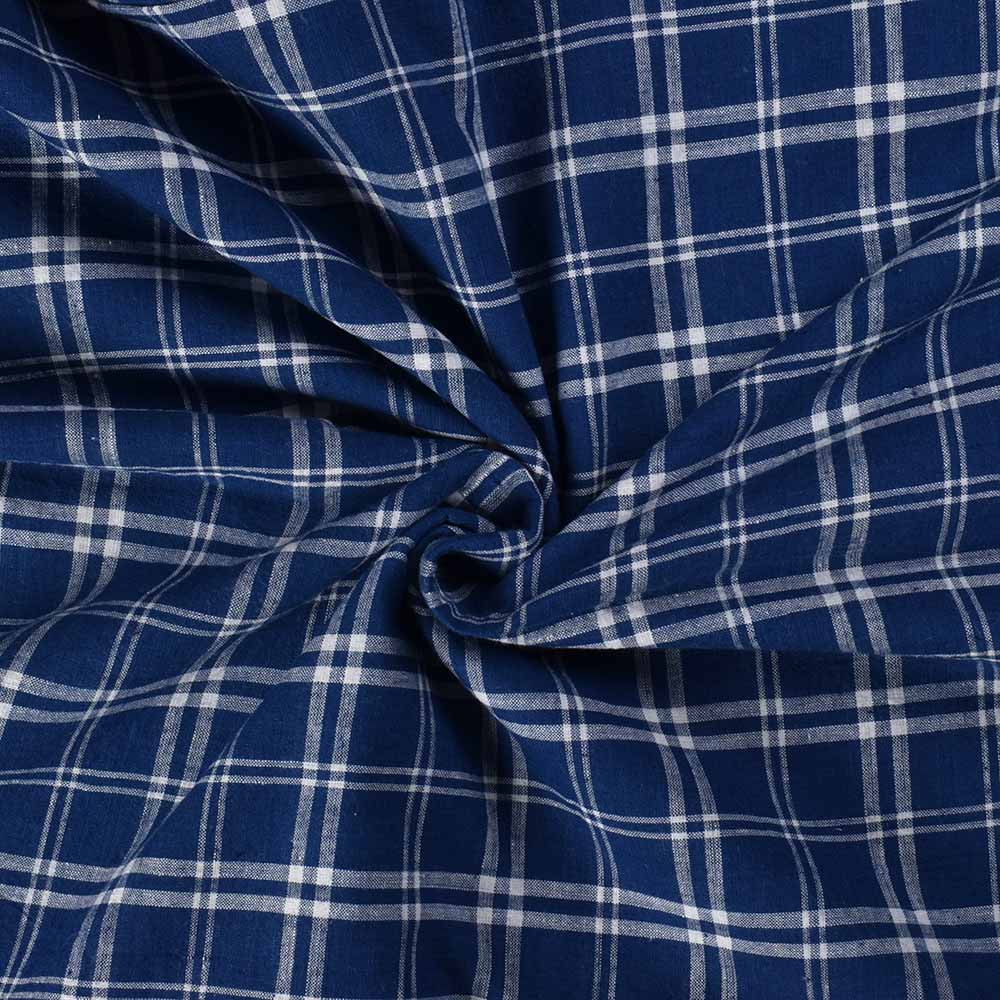 Check Blue White Pure Cotton 95 GSM Handwoven Fabric 513
