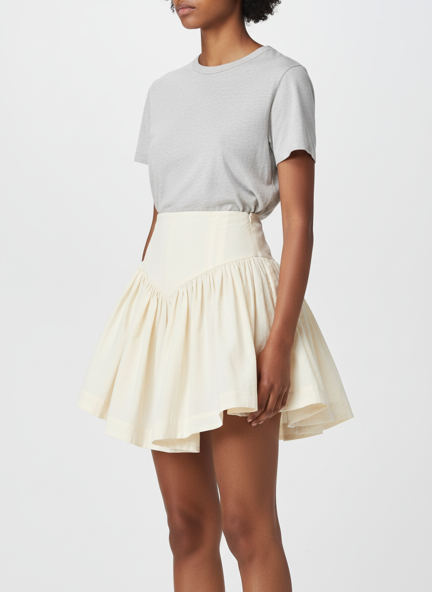 V Paneled Gathered Skirt