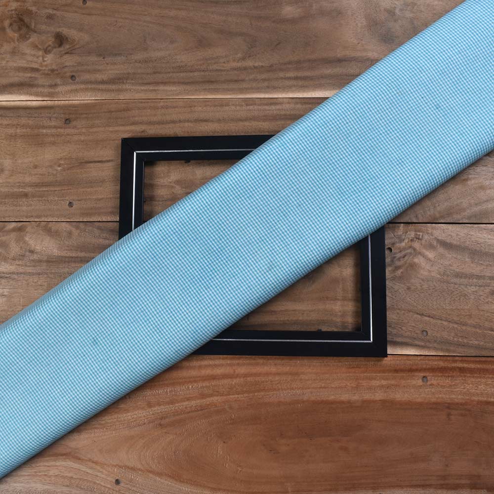 Check Light Blue Pure Cotton 77 GSM Handwoven Fabric