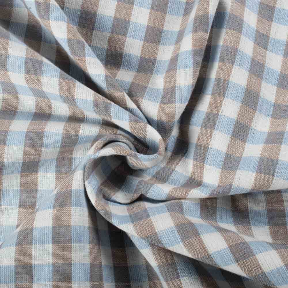 Check Beige Sky & White Khadi 130 GSM Handwoven Fabric