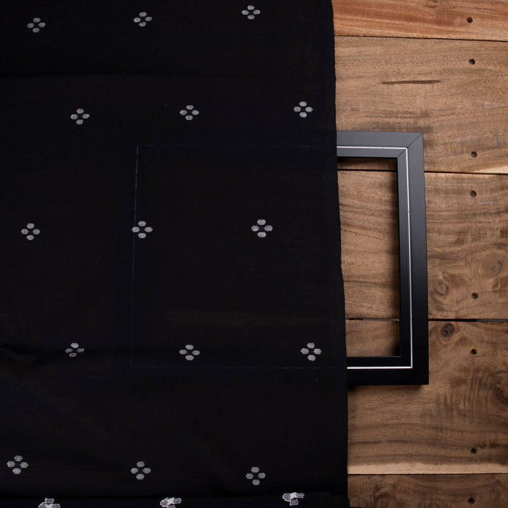 GEOMETRIC BLACK JAMDANI PURE COTTON 56 GSM HANDWOVEN FABRIC