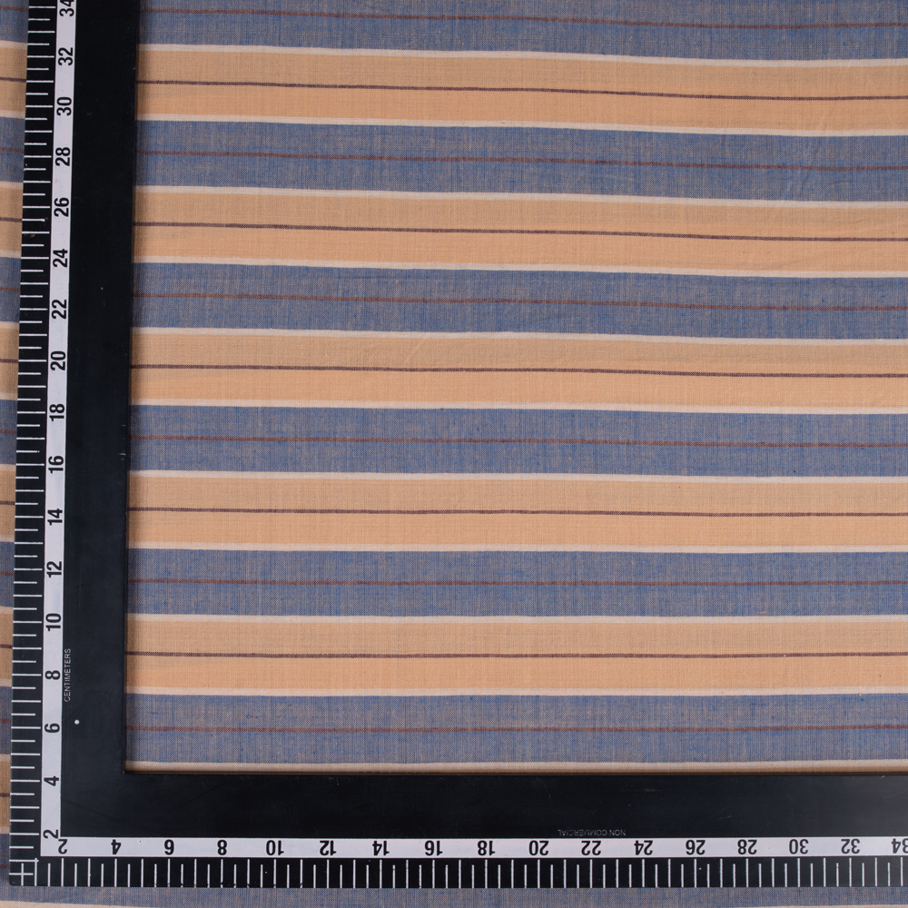 STRIPE ORANGE & BLUE PURE COTTON 90 GSM HANDWOVEN FABRIC