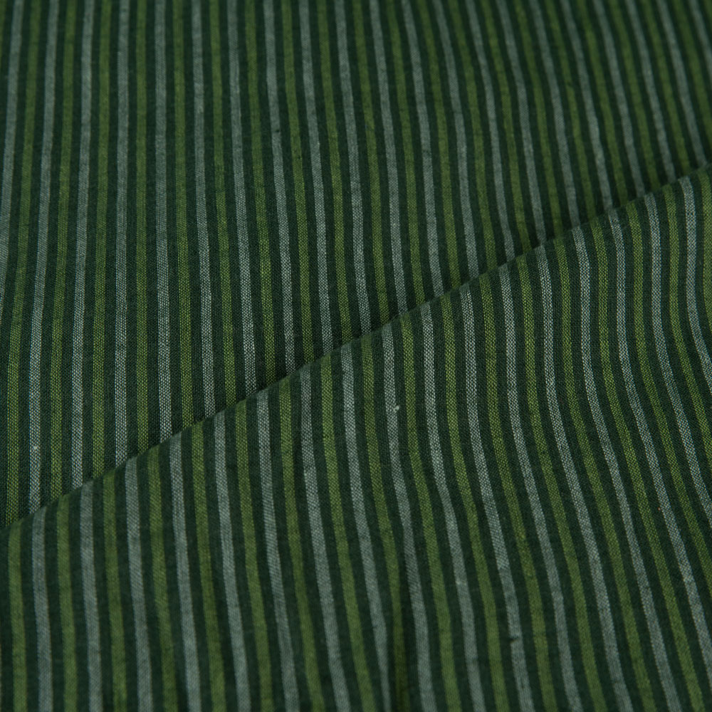 STRIPE DARK GREEN PURE COTTON 60 GSM HANDWOVEN FABRIC