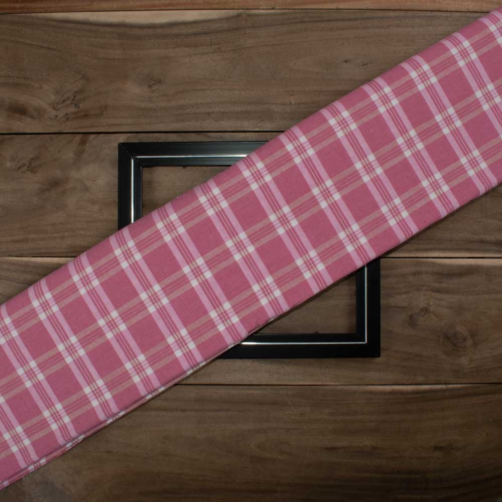 Check Pink White Khadi Cotton 110 GSM Handwoven Fabric
