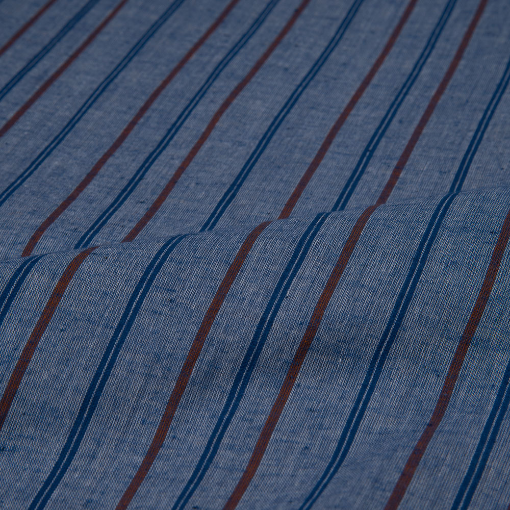 STRIPE BLUE PURE COTTON 65 GSM HANDWOVEN FABRIC 208
