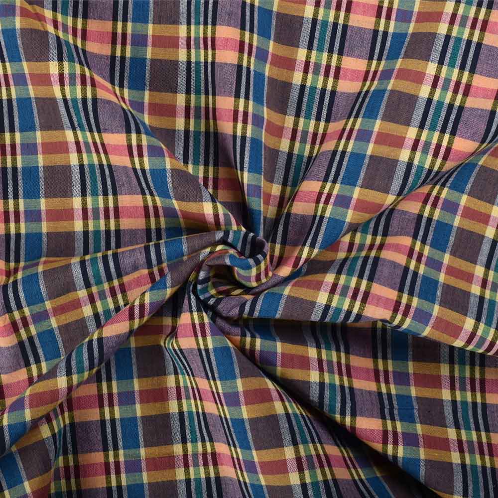 Check Multicolor Pure Cotton 100 GSM Handwoven Fabric 560