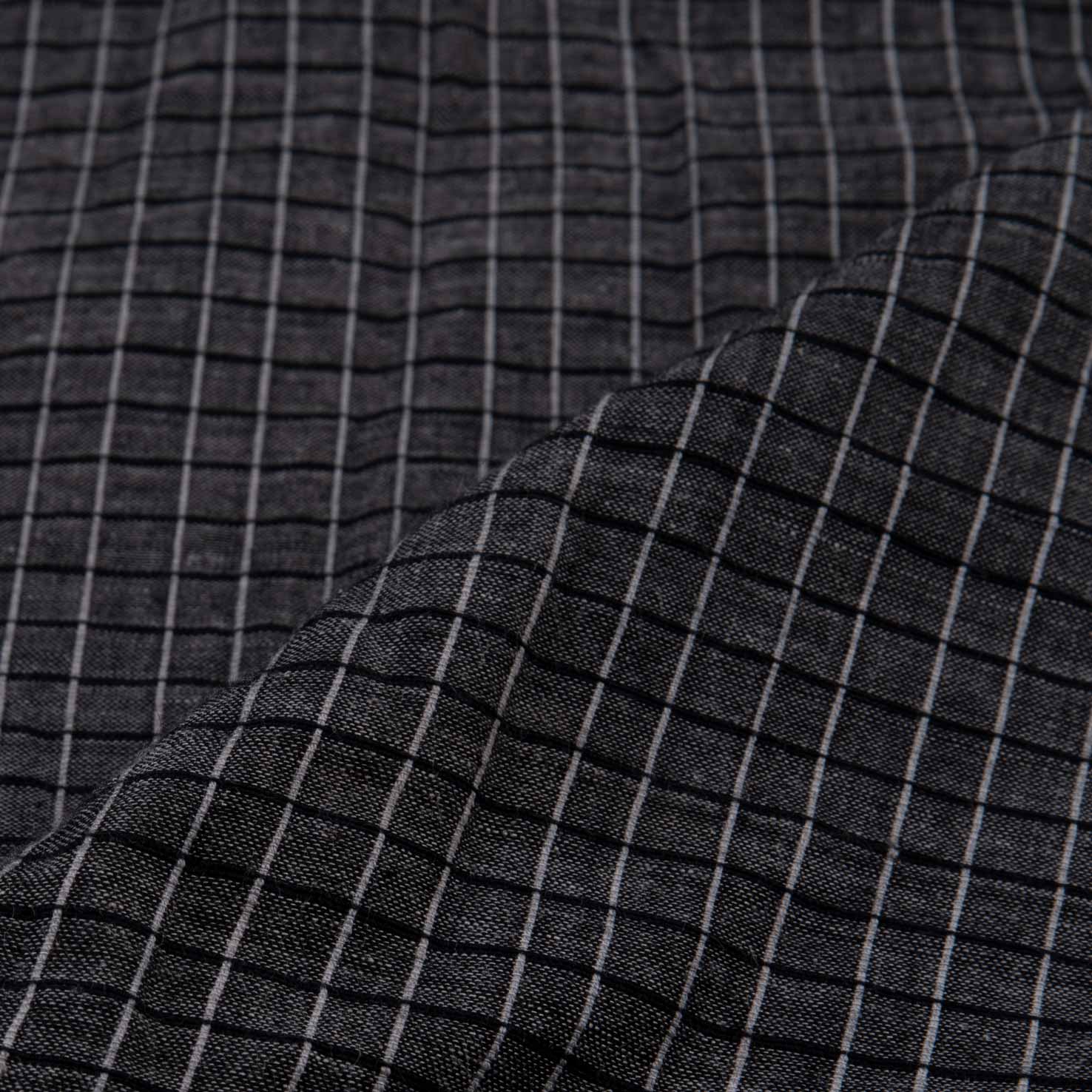 CHECK BLACK PURE COTTON 78 GSM HANDWOVEN FABRIC