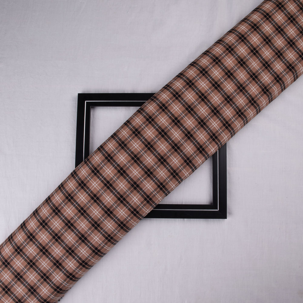 Check Brown Black Pure Cotton 93 GSM Handwoven Fabric 234