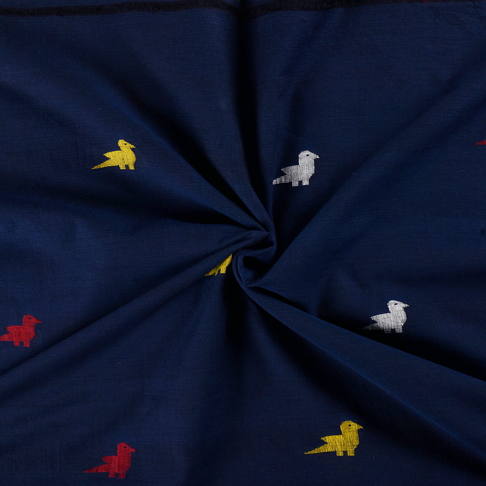 Geometric Navy Blue Jamdani Pure Cotton 60 GSM Handwoven Fabric