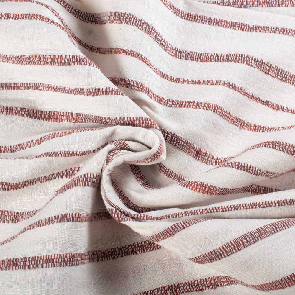 Extra Weft White & Dark Brown Stripe 185 GSM Pure Cotton Handwoven Fabric