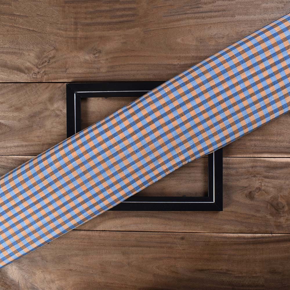 Check Blue Yellow Khadi Cotton 105 GSM Handwoven Fabric