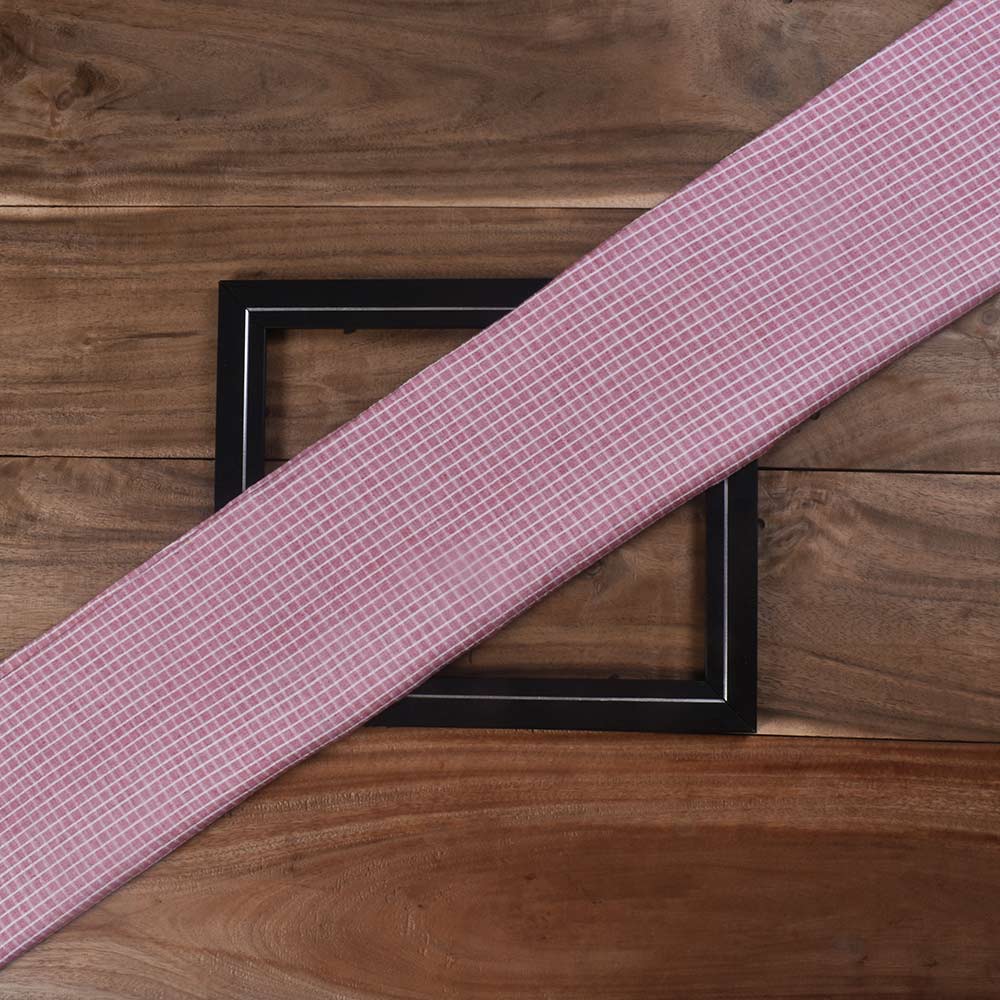 Check Pink Pure Cotton 92 GSM Handwoven Fabric