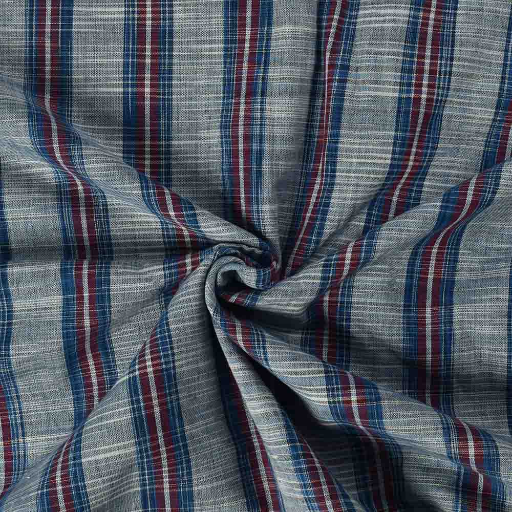 Stripe Blue Red White Yarn Tie Dye Pure Cotton 100 GSM Handwoven Fabric