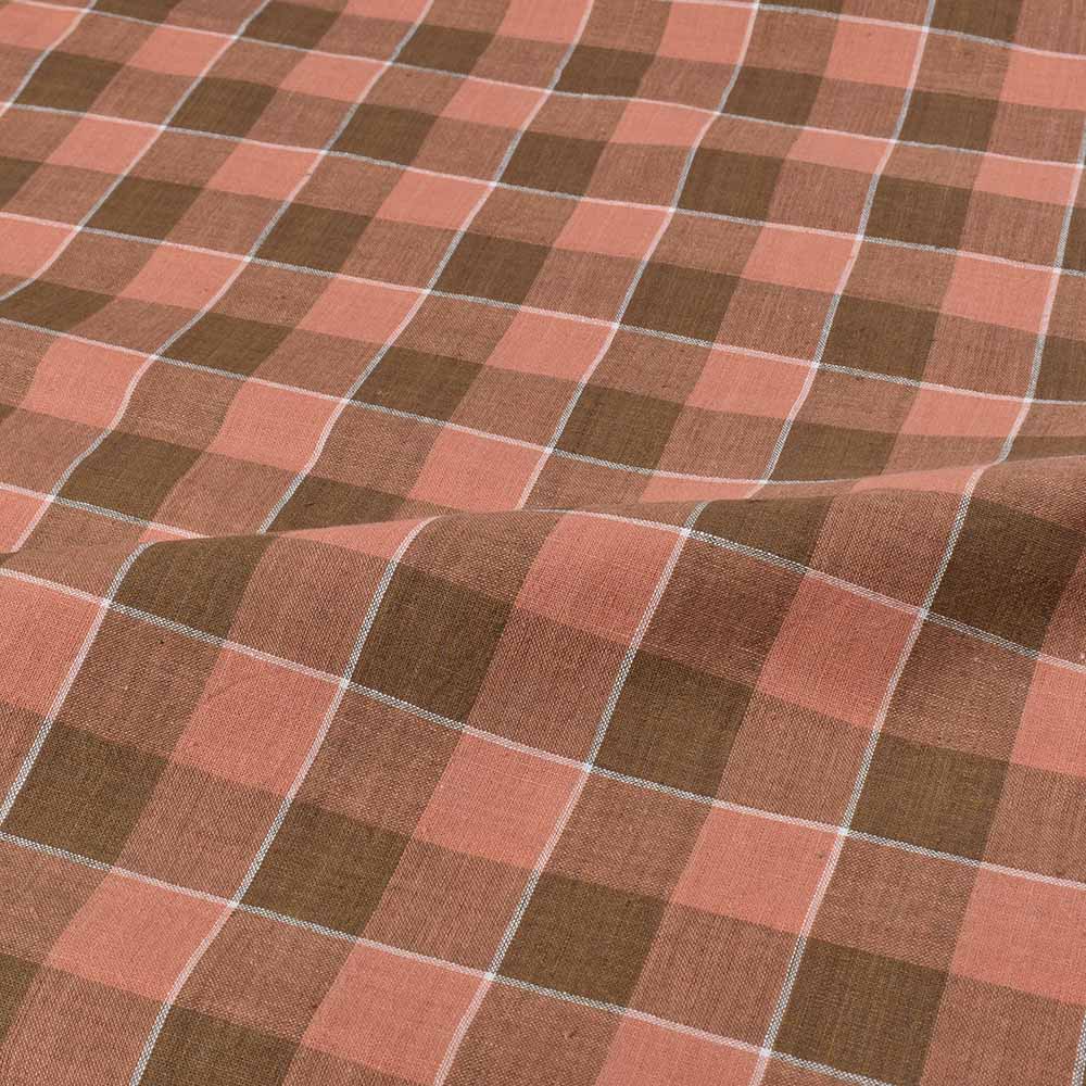 CHECK BROWN OLIVE PURE COTTON 108 GSM HANDWOVEN FABRIC