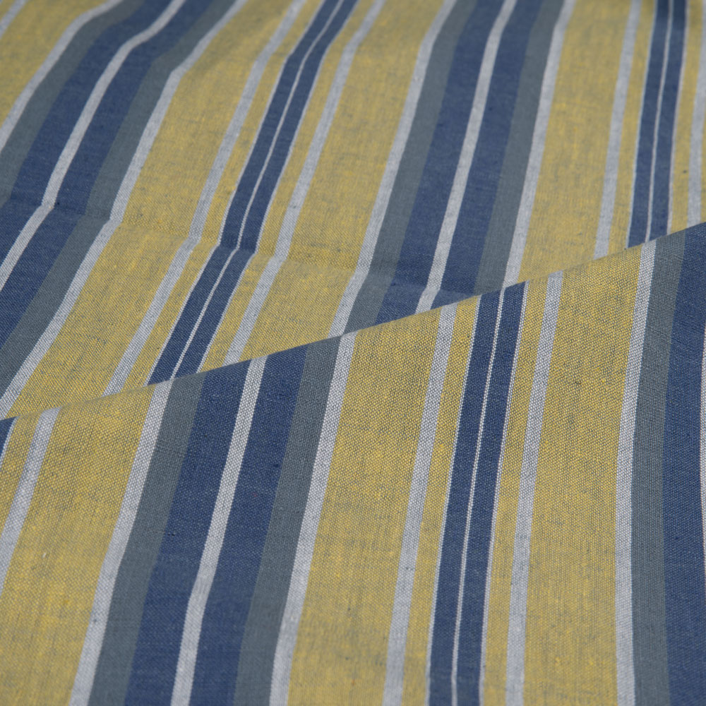 STRIPE YELLOW & BLUE PURE COTTON 97 GSM HANDWOVEN FABRIC 213