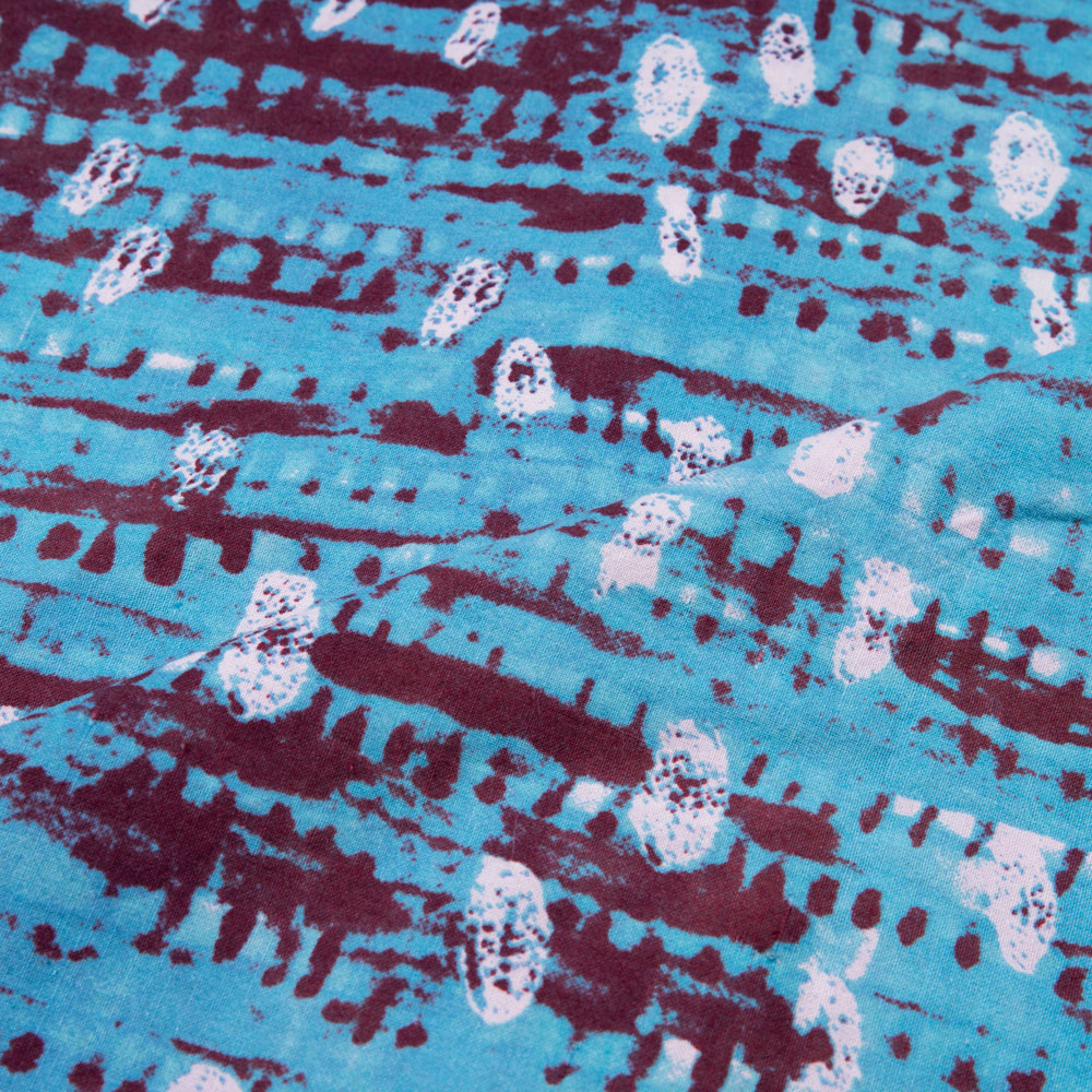 ABSTRACT BLUE SCREENPRINTED COTTON KHADI 125 GSM HANDWOVEN FABRIC