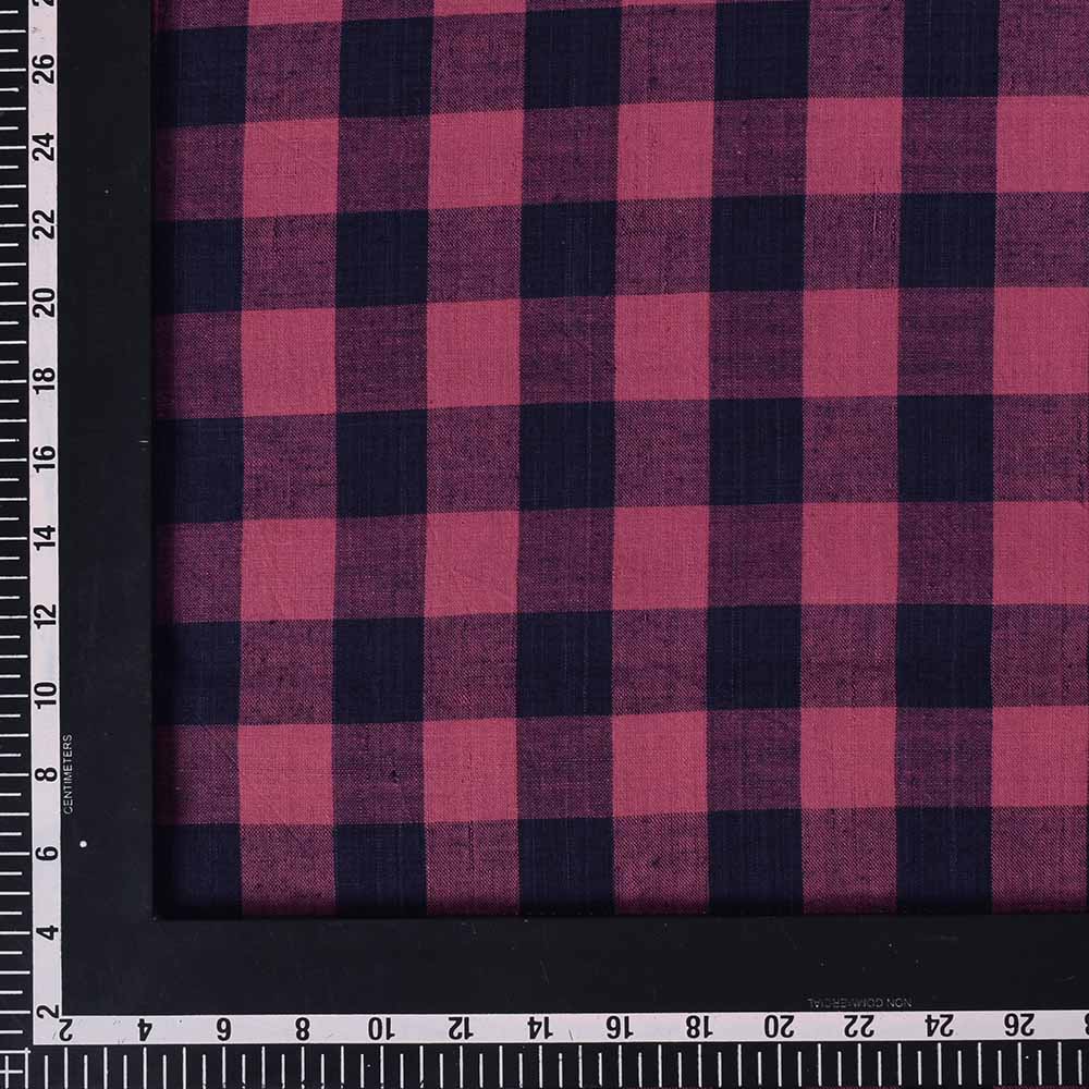 CHECK NAVY PINK PURE COTTON 98 GSM HANDWOVEN FABRIC