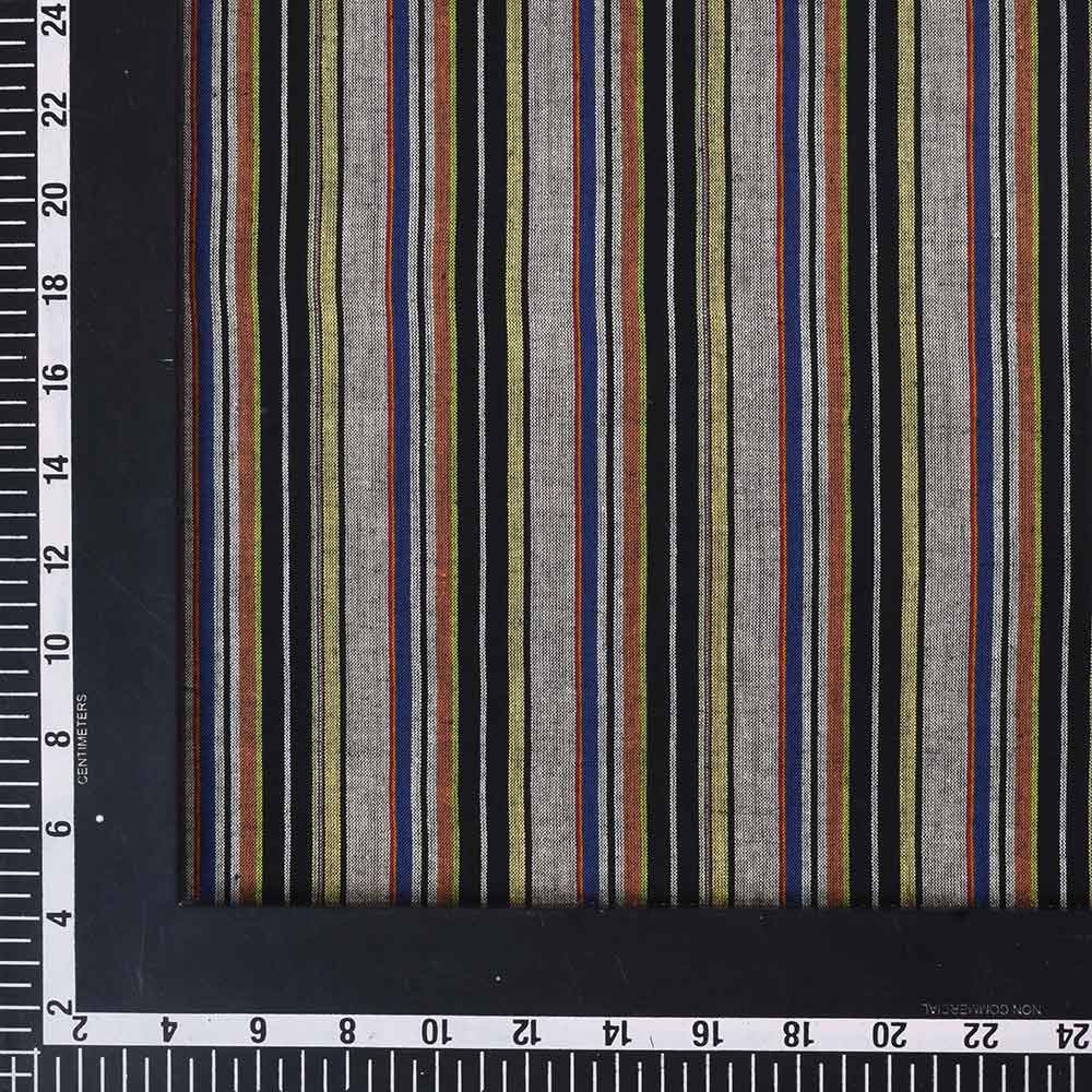 STRIPE GREY MULTICOLOUR PURE COTTON 78 GSM HANDWOVEN FABRIC