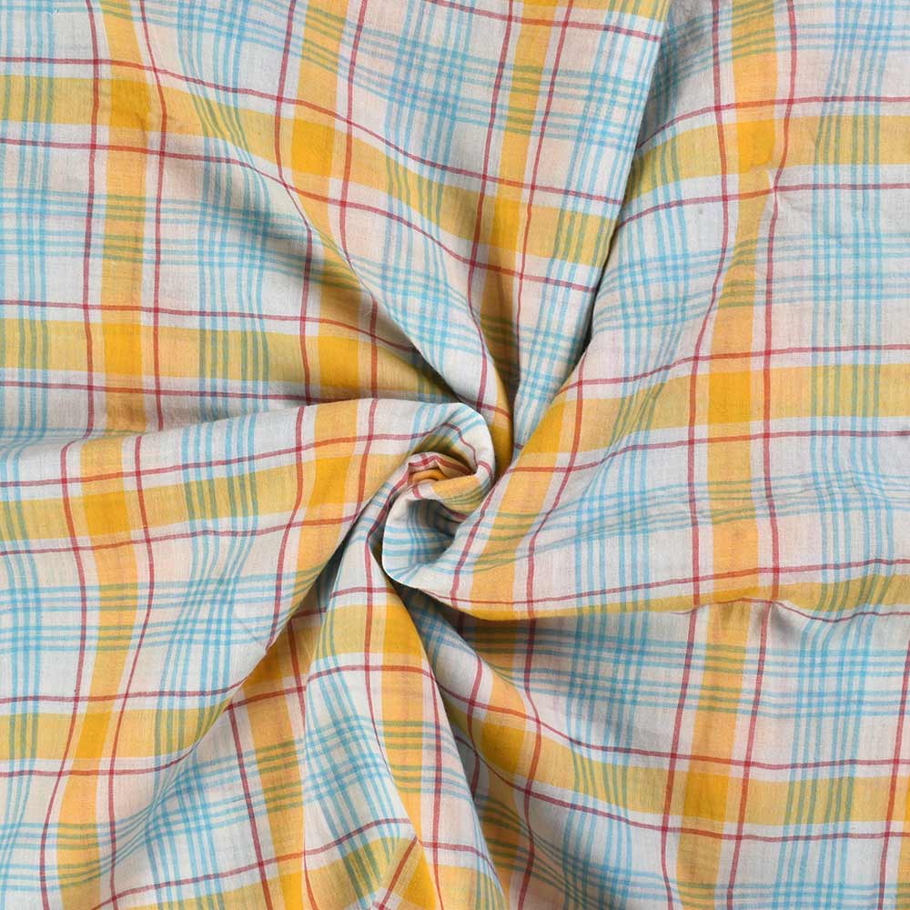 Check Multicolour Pure Cotton 56 GSM Handwoven Fabric