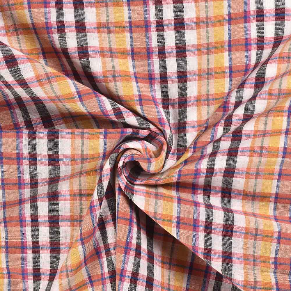 Check Multicolour Pure Cotton 95 GSM Handwoven Fabric 460