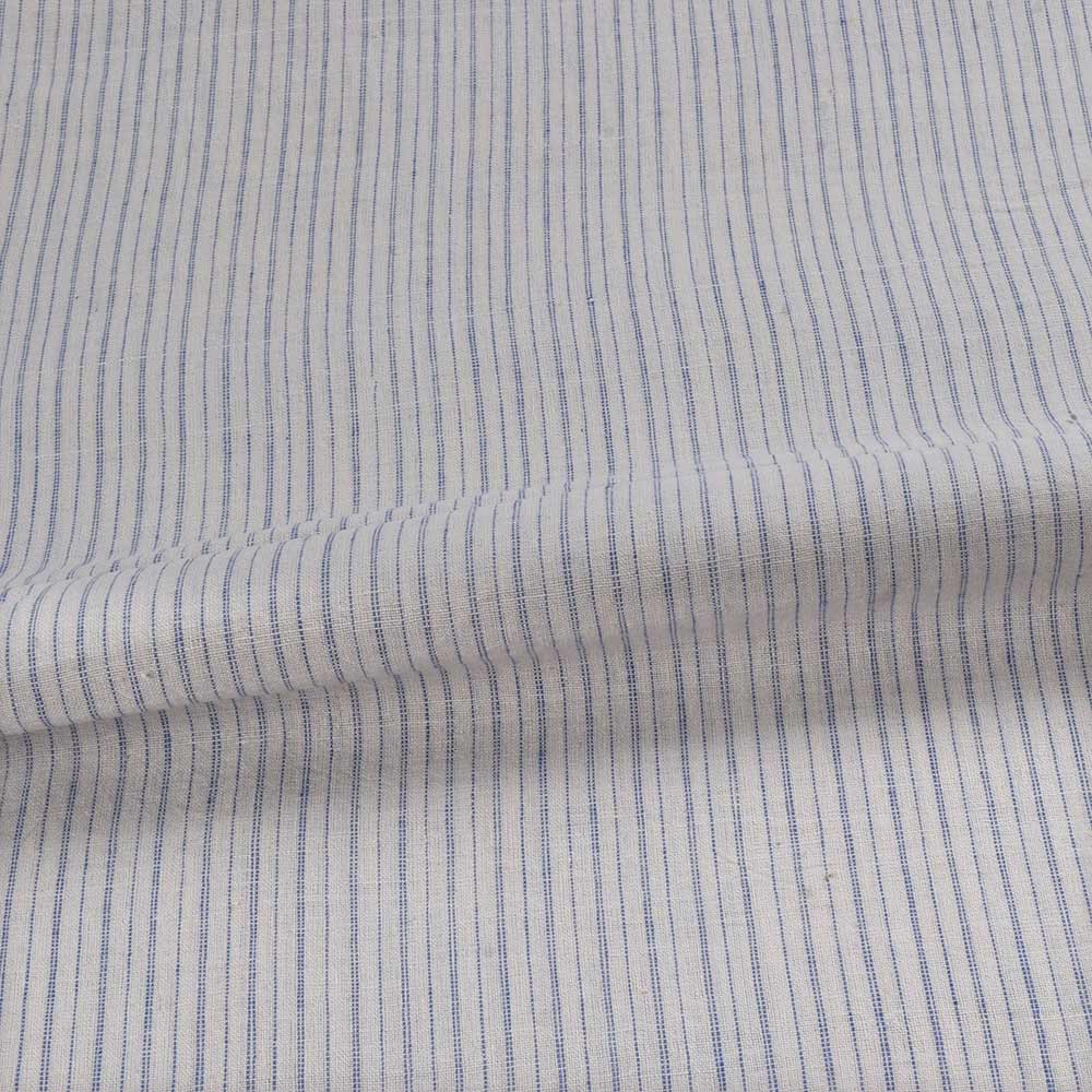 PINSTRIPE CREAM & BLUE KHADI COTTON 115 GSM HANDWOVEN FABRIC