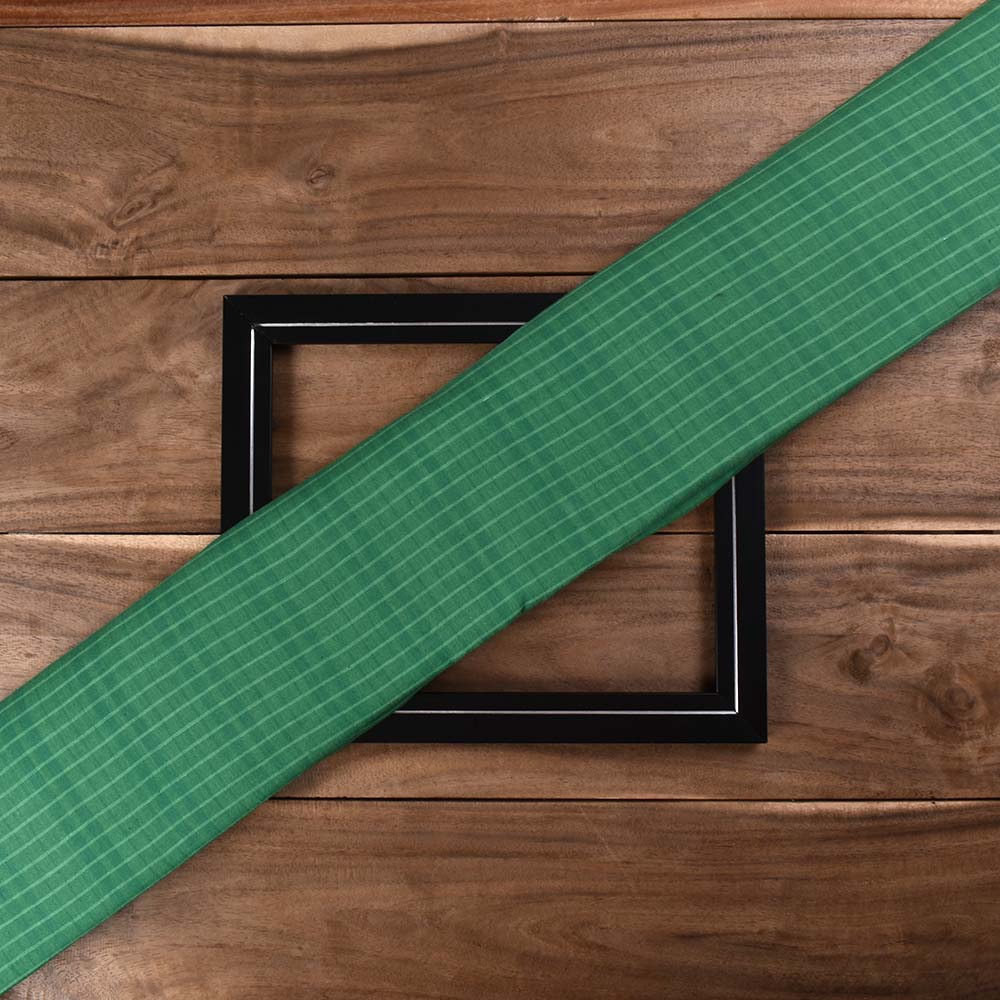Check Green White Pure Cotton 75 GSM Handwoven Fabric