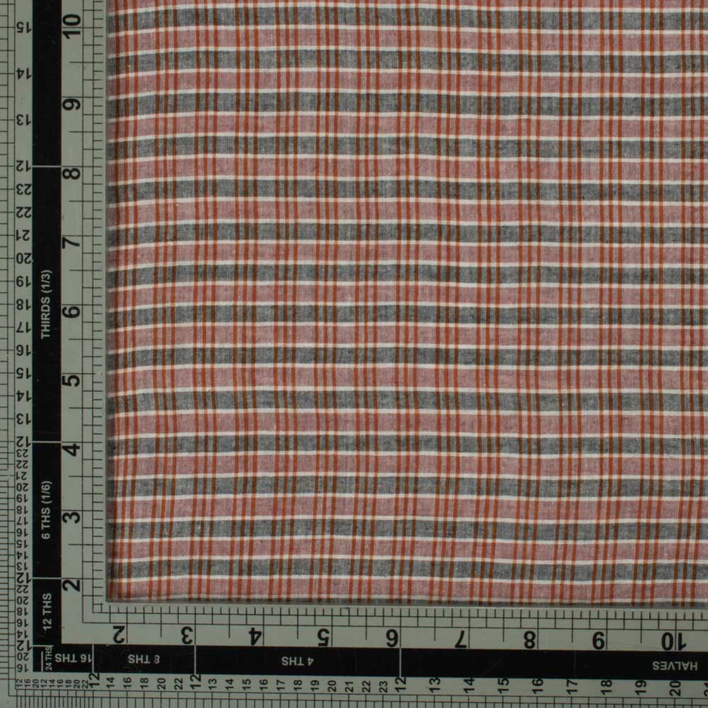 CHECK RED & GREY PURE COTTON 67 GSM HANDWOVEN FABRIC